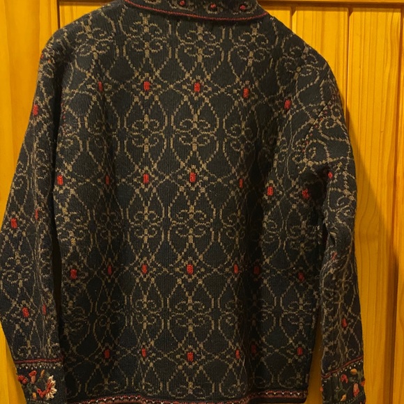 Dark Gray Embroidered Wool Jacket with Floral Detail - Picture 4 of 6